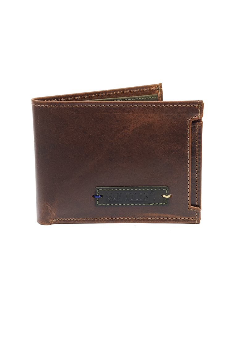 Billetera de Cuero para Hombre San Polos JB040 - Coñac y verde