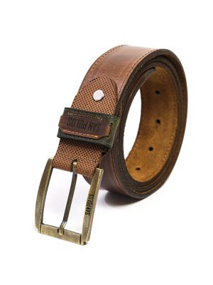 Cinturón de Cuero para Hombre San Polos JB083 - Coñac y verde