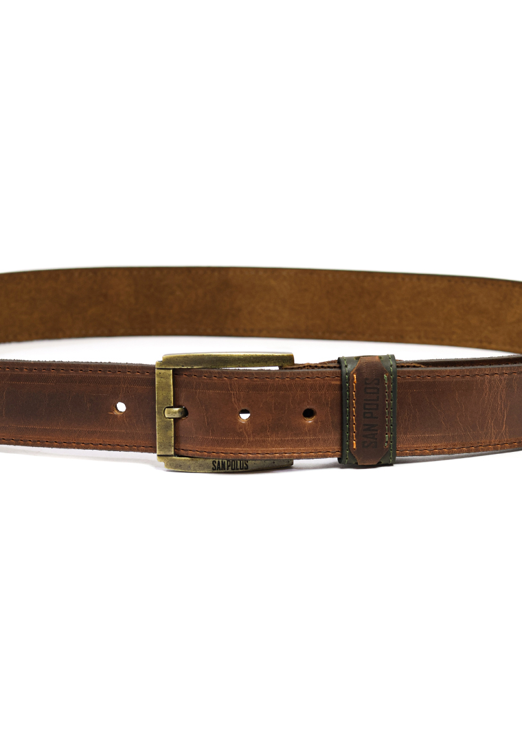 Cinturón de Cuero para Hombre San Polos JB083 - Coñac y verde - Imagen 6