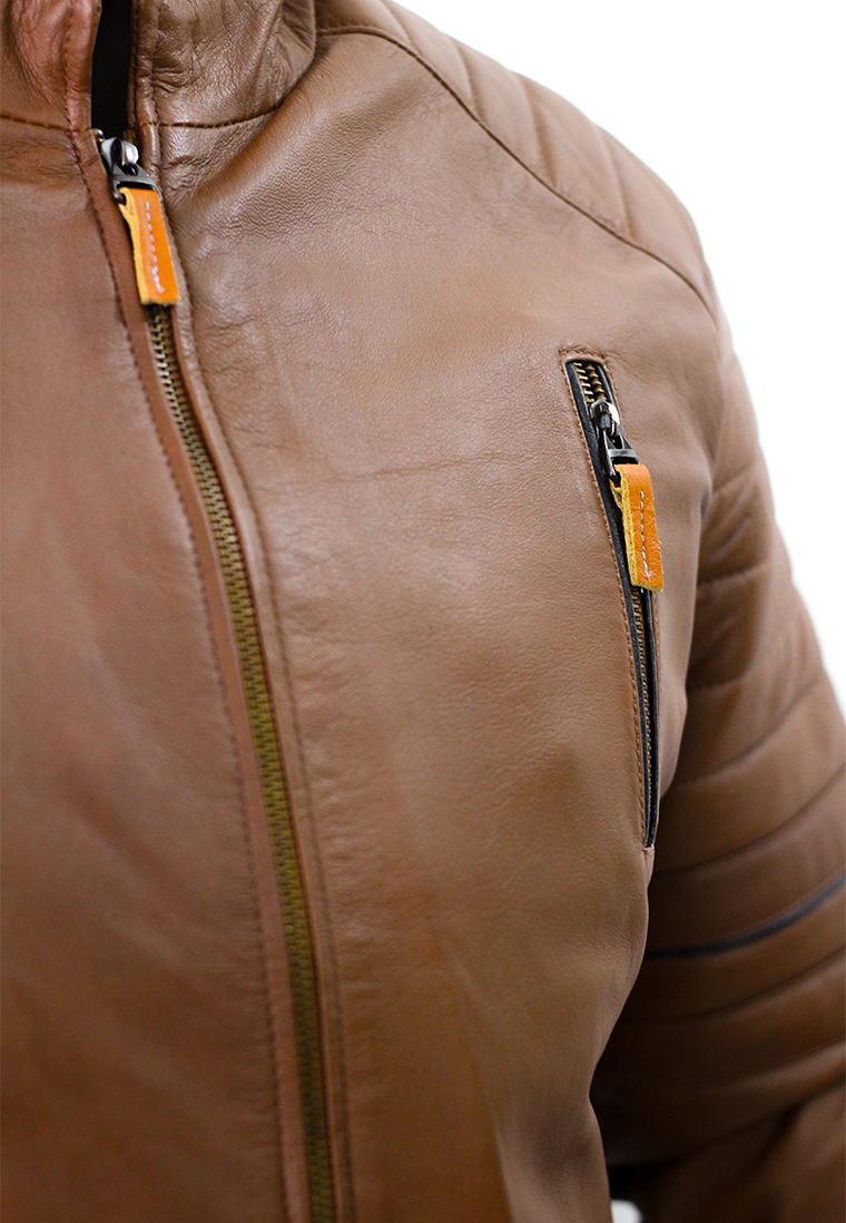 CHAQUETA SAN POLOS CUERO HOMBRE H-107 MIEL - Imagen 2